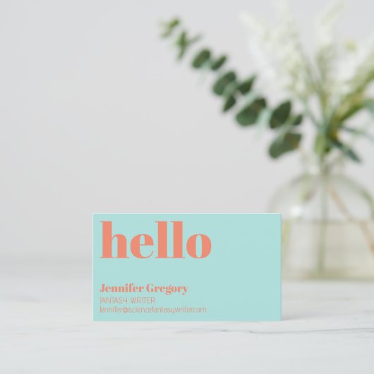 Carte De Visite Custom Retro Modern Hello Fun Simple Turquoise Ora (Debout devant)