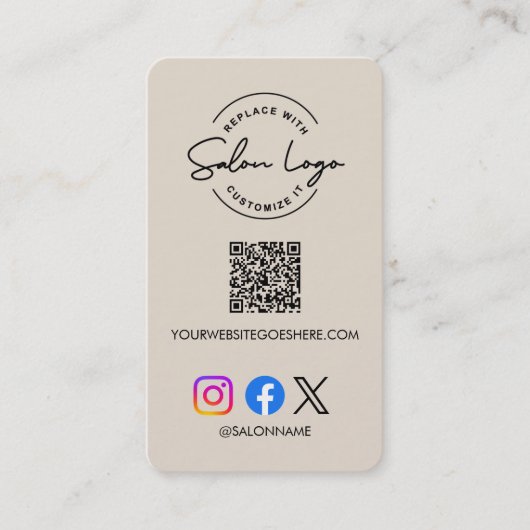 Carte De Visite Custom Salon Logo QR Code Social Media Marketing  (Devant)