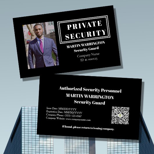 Carte De Visite Custom Security Guard ID Photo Black Badge | Profe