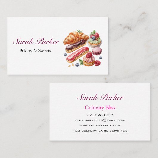 Carte De Visite Custom Simple Cakes Boulangerie aquarelle (Devant / Derrière)