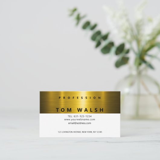 Carte De Visite Custom Simple Elegant Gold White Business Card (Debout devant)