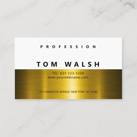 Carte De Visite Custom Simple Elegant Gold White Business Card (Dos)