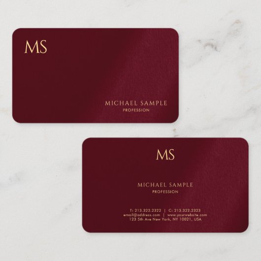 Carte De Visite Custom Stylish Gold Text Monogram Luxurious Silk (Devant / Derrière)