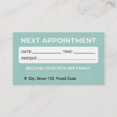 Carte De Visite Custom Veterinary & Appointment Reminder  (Dos)