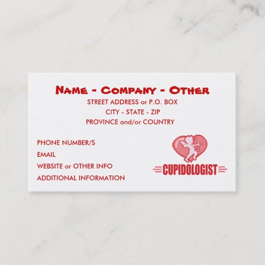 Carte De Visite Customiser L'Amour Cupidé (Devant)