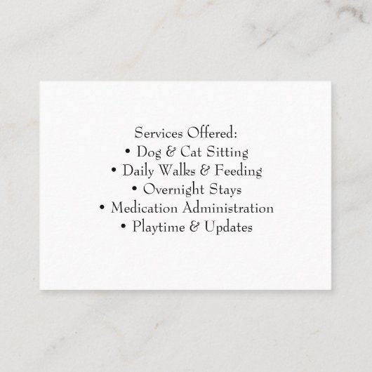 Carte De Visite Customizable Minimalist Pet Sitter Business Card (Dos)