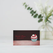 Carte De Visite Cute Adorable Élégant Cupcake Cherry Bakery (Debout devant)