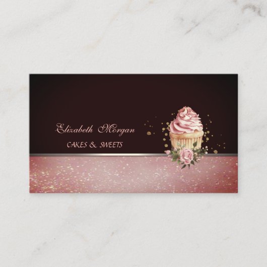 Carte De Visite Cute Adorable Floral Cupcake Bakery (Devant)