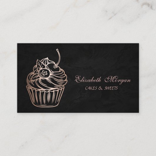 Carte De Visite Cute adorable, Parties scintillant Cupcake, Noir,  (Devant)