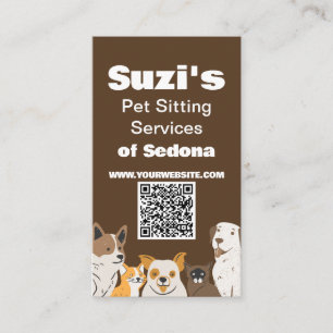 Carte De Visite Cute animal assis Chien assis Chat Code QR