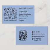 Carte De Visite Cute animal de compagnie Sitter Blue Chat Chien QR (Devant / Derrière)