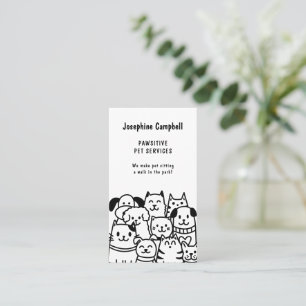 Carte De Visite Cute Animal Sitter Vétérinaire QR Code noir