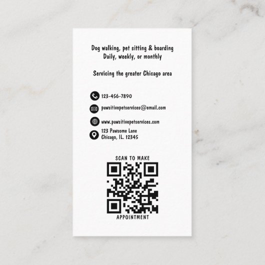 Carte De Visite Cute Animal Sitter Vétérinaire QR Code noir (Dos)