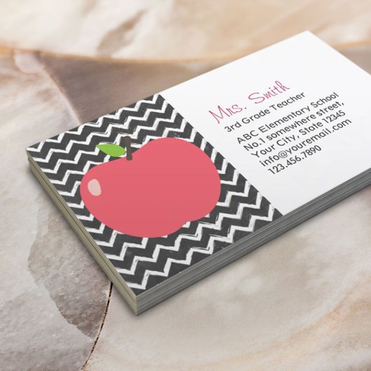 Carte De Visite Cute Apple & Chalkboard Chevron Stripes Enseignant
