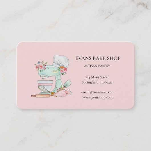 Carte De Visite Cute aquarelle Bakers Pink Mixer (Devant)