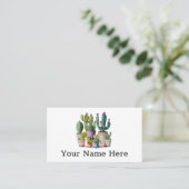 Carte De Visite Cute aquarelle cactus succulents dans les pots (Debout devant)