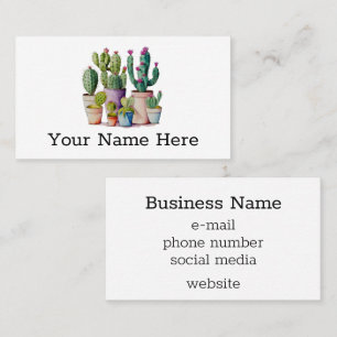 Carte De Visite Cute aquarelle cactus succulents dans les pots