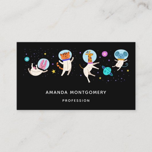 Carte De Visite Cute astronaute Animaux flottant dans l'espace (Devant)