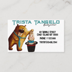 Carte De Visite Cute Bear Rabbit Magique Casquette Babysitter