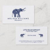 Carte De Visite Cute Blue Elephant Blanc Feuilles Botaniques (Devant / Derrière)