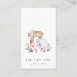 Carte De Visite Cute Blush Rose Floral Gâteau Mixer Boulangerie Re