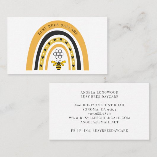 Carte De Visite Cute Boho Bee Rainbow (Devant / Derrière)