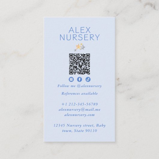 Carte De Visite Cute Boho Cloud Aquarelle Babysitter (Dos)