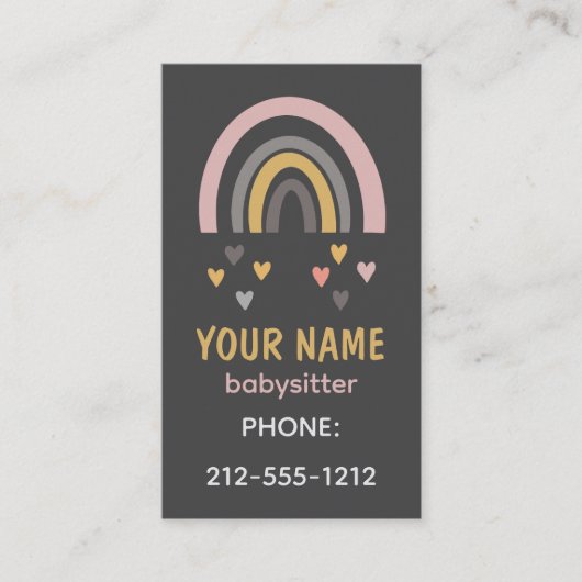 Carte De Visite Cute Boho Rainbow Pastel Hearts Babysitter (Devant)