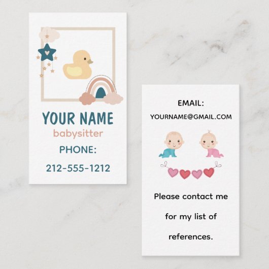 Carte De Visite Cute Boho Rainbow Rubber Duckie Babysitter (Devant / Derrière)