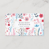 Carte De Visite Cute Botanique Rose Bleu Moderne Floral (Devant)