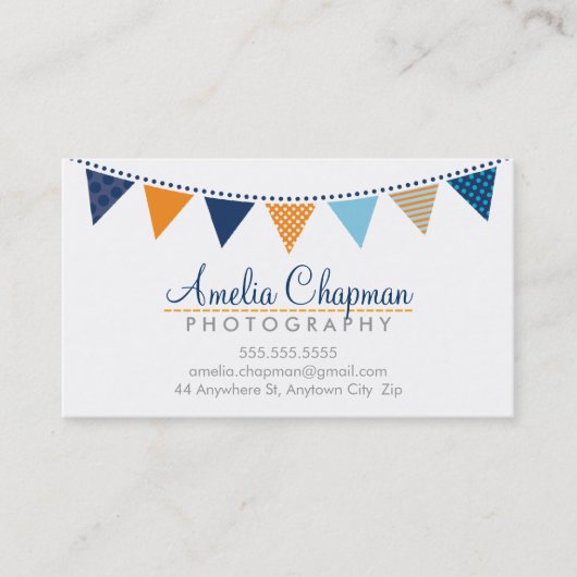 Carte De Visite CUTE BRIGHT BUNTING audacieux fête marine bleu ora (Devant)