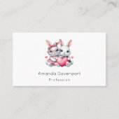 Carte De Visite Cute Bunnies Sharing a Heart (Devant)