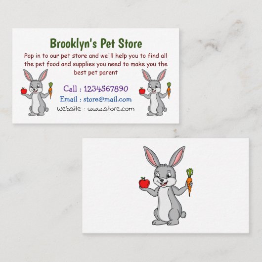 Carte De Visite Cute bunny rabbit with vegetables (Devant / Derrière)
