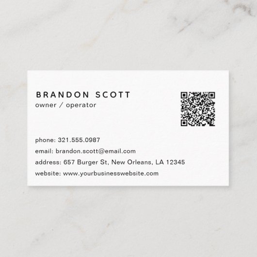 Carte De Visite Cute Burger QR Code Restaurant (Dos)