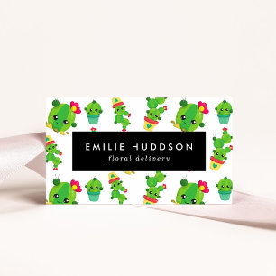Carte De Visite Cute Cactus, Green Cactus, Fleuriste, Flower Shop