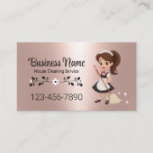 Carte De Visite Cute Cartoon Girl House Service de nettoyage Rose  (Devant)