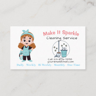Carte De Visite Cute Cartoon House Cleaning Services Business Card