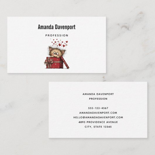 Carte De Visite Cute Cartoon Kitten in a Box with Hearts (Devant / Derrière)