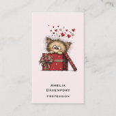 Carte De Visite Cute Cartoon Kitten with Hearts (Devant)