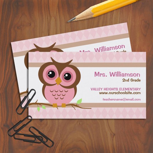 Carte De Visite Cute Cartoon Pink Owacher Contact