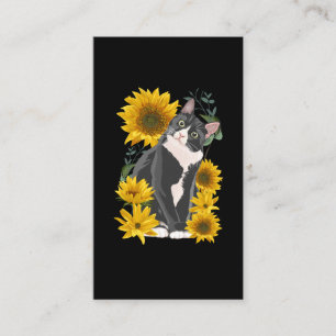 Carte De Visite Cute Cat and Sunflower Jardin Feline Amour