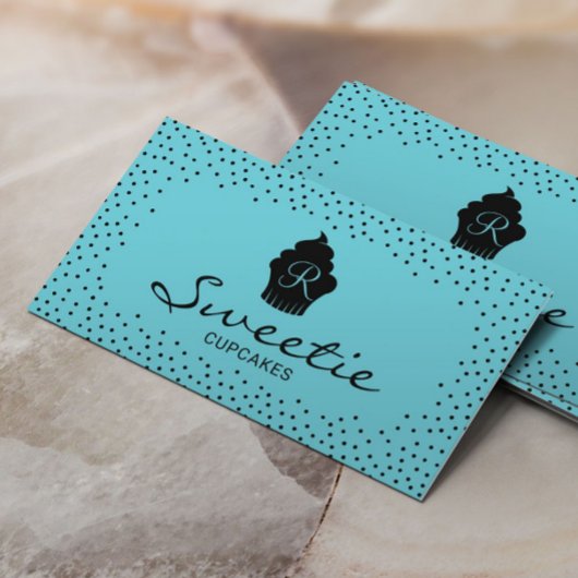 Carte De Visite Cute Cupcake Logo Sweet Bakery Élégant Turquoise