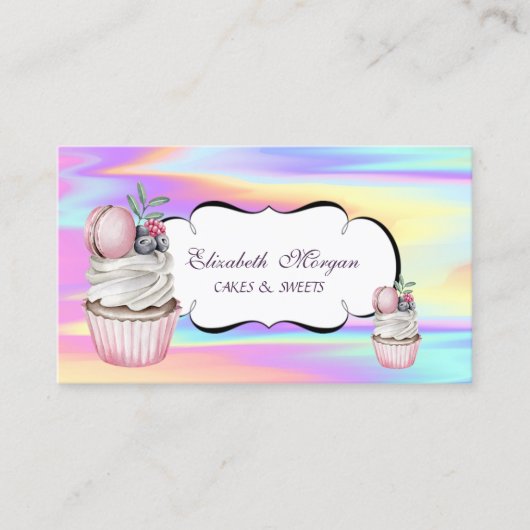 Carte De Visite Cute Cupcake Macaron Boulangerie Holographique col (Devant)