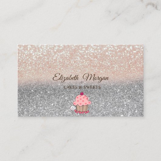 Carte De Visite Cute Cupcake moderne, Parties scintillant Ombre (Devant)