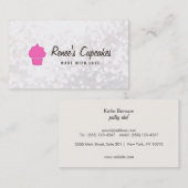 Carte De Visite Cute Cupcake Rose Blanc Bokeh Chef pâtisserie (Devant / Derrière)