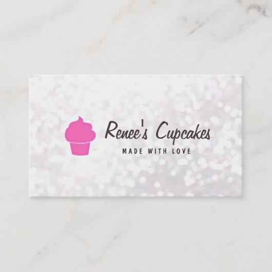 Carte De Visite Cute Cupcake Rose Blanc Bokeh Chef pâtisserie (Devant)