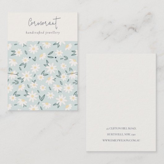 Carte De Visite Cute Daisy Flora Aqua Bleu Script Elevant Collier (Devant / Derrière)