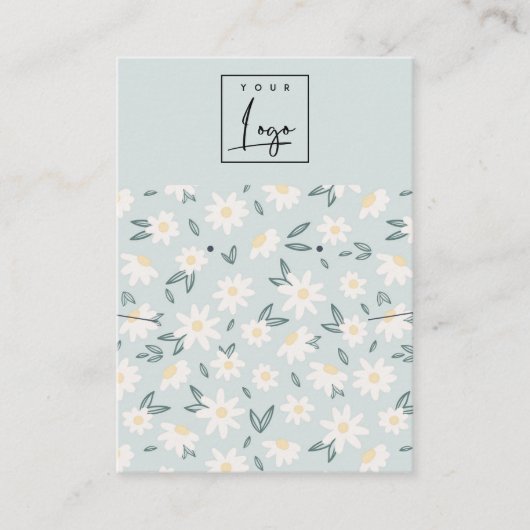 Carte De Visite Cute Daisy Floral Aqua Bleu Logo Élevant Collier (Devant)