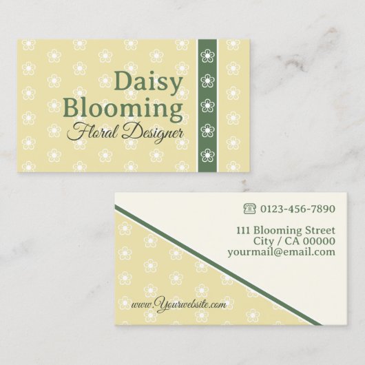 Carte De Visite Cute Daisy Motif Pastel Vert Jaune Fleuriste (Devant / Derrière)