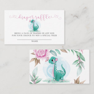 Carte De Visite Cute Dinosaur et Pink Peony Diaper Raffle Business